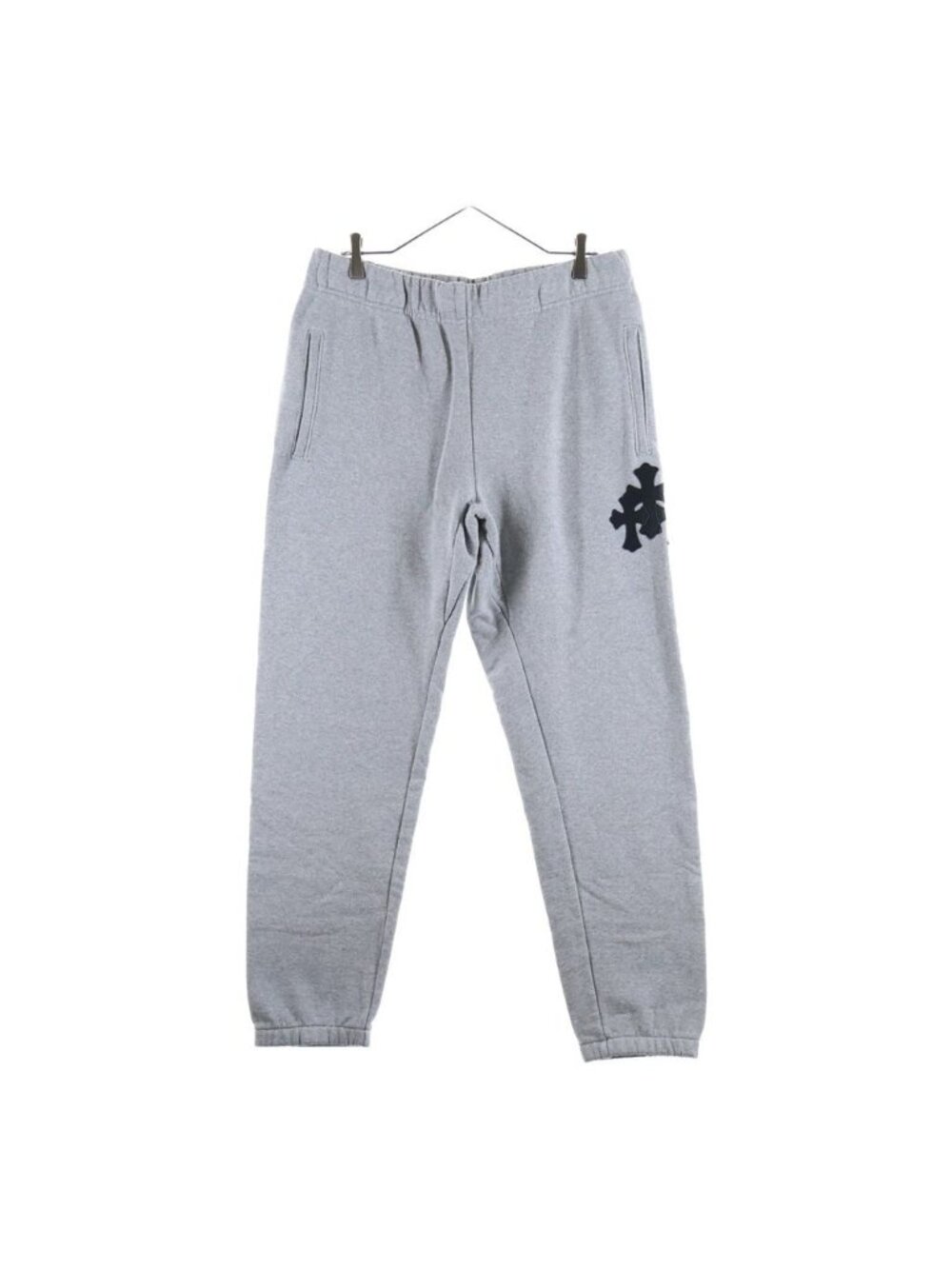 Chrome Hearts Y NOT Cemetery Cross Leather Patch Sweatpants with Gray Pants